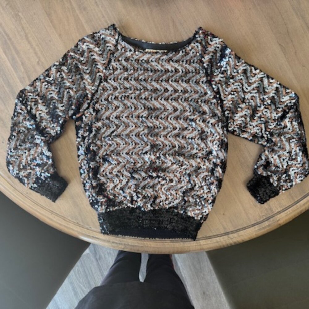 Vintage 80s / 90s Sequin, Chevron Long Sleeve Top
